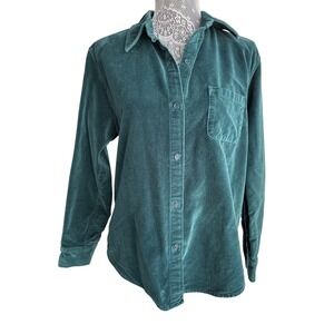 J.Crew Classic Warm Velour Long Sleeve Button Up‎ Relaxed Comfort Green Shirt LG